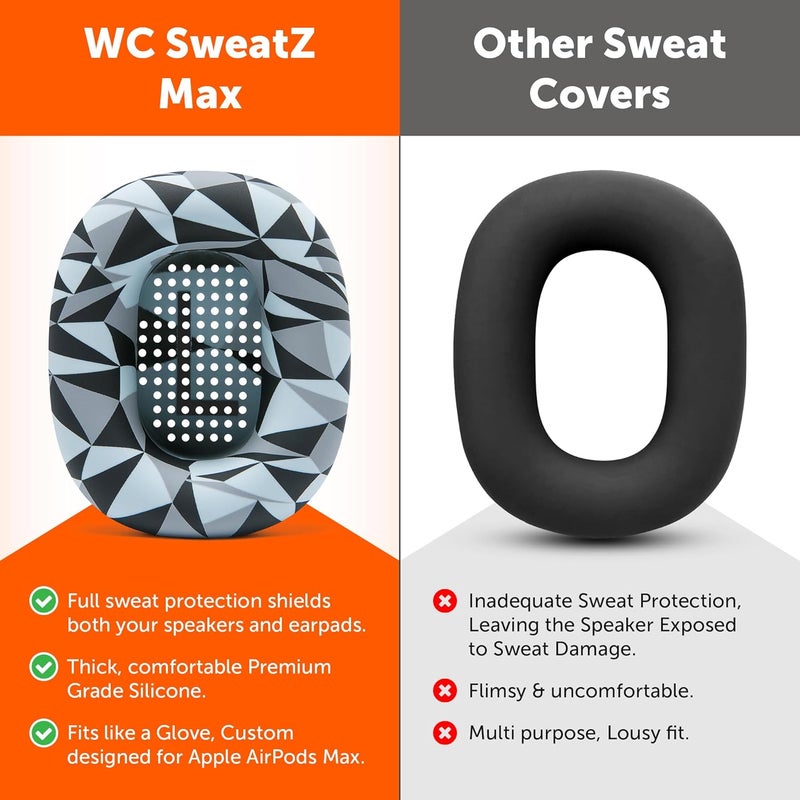 WC SweatZ Max - Patented Protective Earpad Covers for Airpods Max Made by Wicked Cushions | Sweatproof & Easily Washable | Full Earpad Sweat Protection | Geo Grey - Image 3
